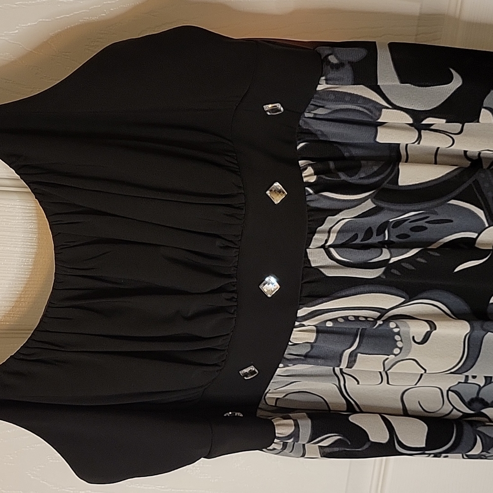 Dress Barn 12 Dress Black Gray Straps New Beaded Sundress - Picture 6 of 8